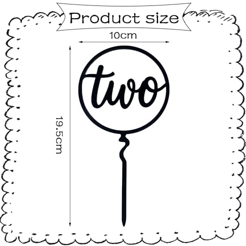 Black Acrylic Two Birthday Cake Topper - 2nd Birthday Party Decoration
