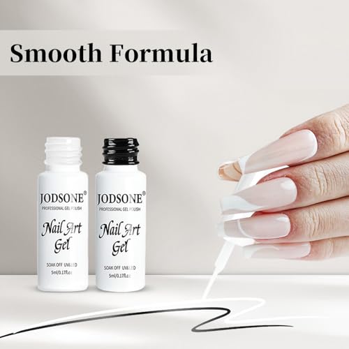 JODSONE Nail Art Gel Liner Set 2 Colors Black and White with Built-in Brush