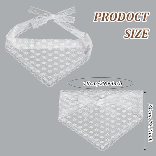 White Lace Head Scarf for Women - Boho Floral Hair Bandana