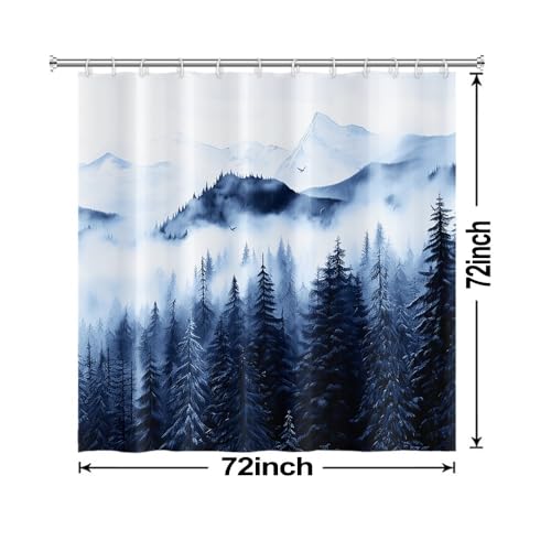 Navy Blue Forest Shower Curtain 72x72 Inch - Waterproof & Machine Washable