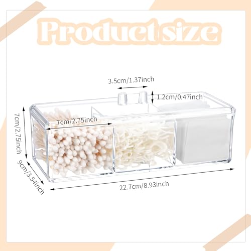Sohalejr Acrylic Lid Qtip Holder with 3 Compartments - Transparent Bathroom Organizer