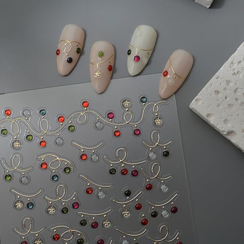 LYLYNB 5D Embossed Christmas Nail Art Stickers Self Adhesive Decals