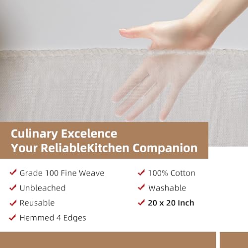 6-Pack Unbleached Cotton Cheesecloth 20x20" - Food-Grade for Nut Milk & Cheese