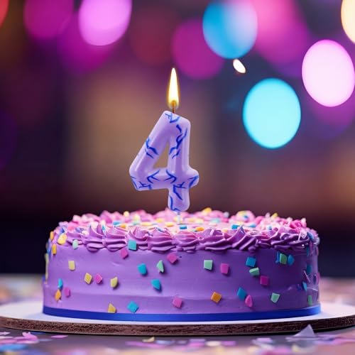Purple Number 4 Kpop Birthday Candles with Themed Cake Topper