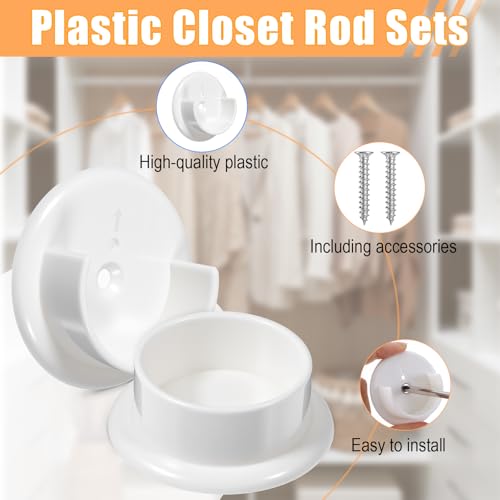 4-Pack Plastic Closet Rod Holders for 1-3/8" Rods - Durable Support Bracket Set