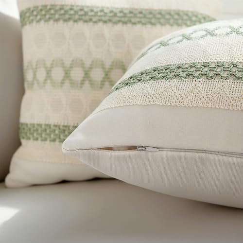 Hibate Sage Green Macrame Throw Pillow Covers 18x18 Inch, Set of 2 (Type B)