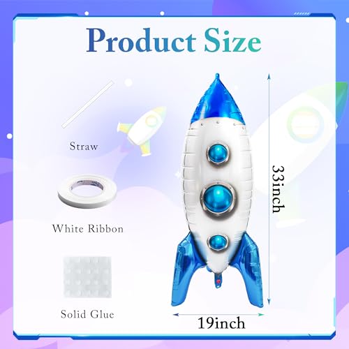2-Pack Blue Rocket Ship Foil Balloons for Space Party Decor