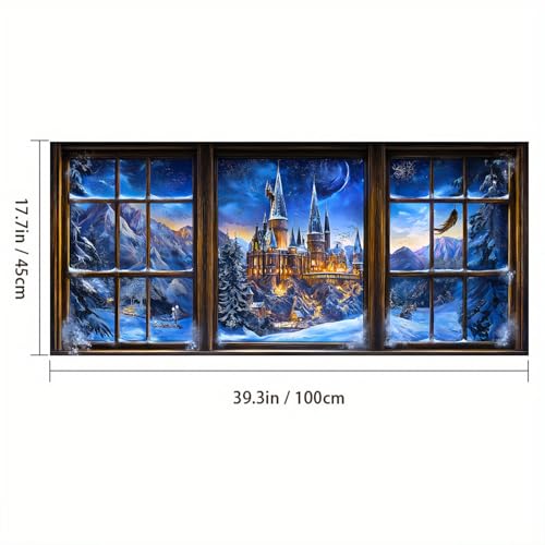 HOMETITUTE Castle Snow Night Window Cling Privacy Film 39.3x17.7"