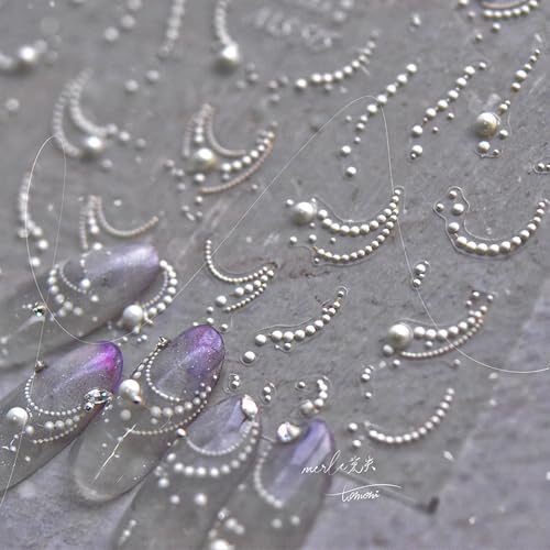 Lukmexor 5D Embossed White Pearl Chain Nail Art Stickers & Crystals