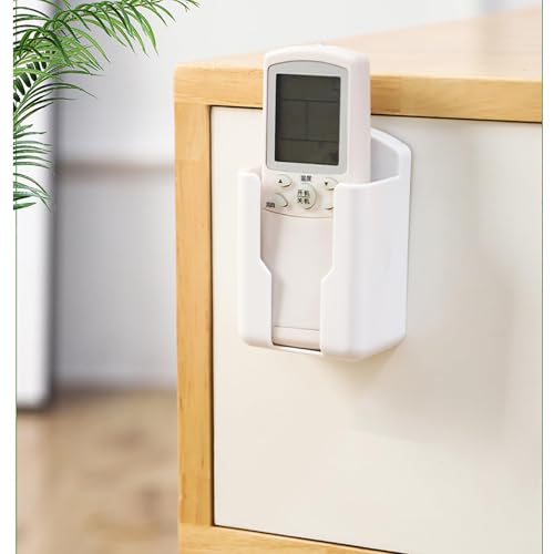Wall Mounted Remote Control Holder - Self-Adhesive Phone Storage (White)