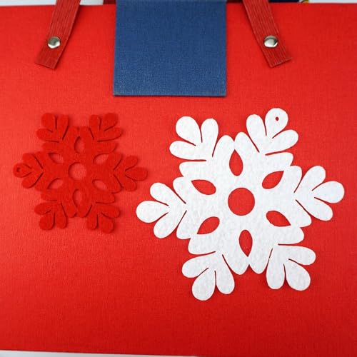 Bulk Felt Snowflake Ornaments - White and Red Holiday Decorations for Winter Parties