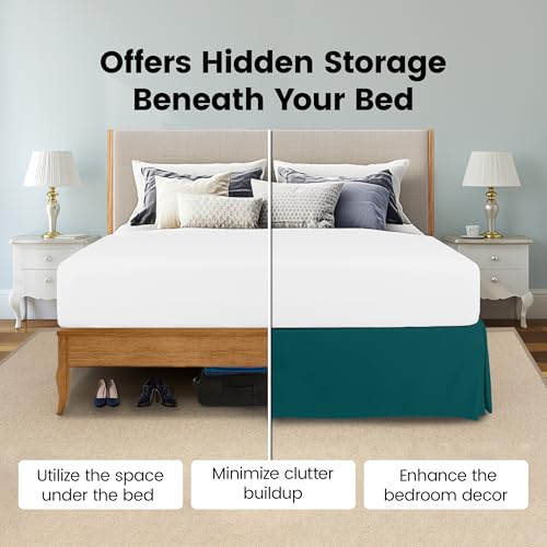 Queen Bed Skirt - 16 Inch Drop, Teal Pleated Microfiber