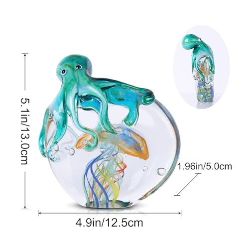 Blue Orange Glass Octopus Jellyfish Sea Creature Sculpture Home Decor Office Paperweight