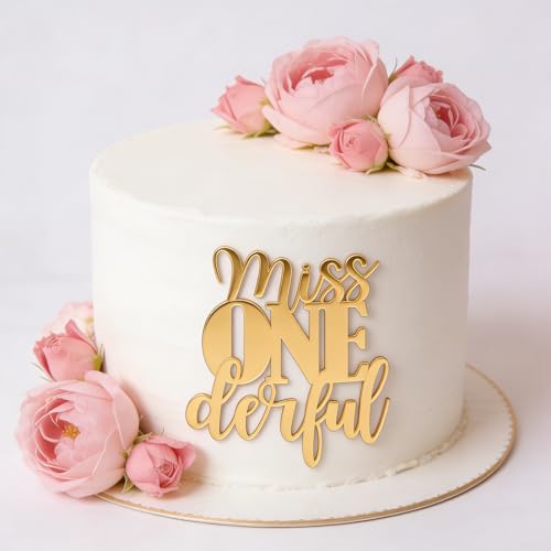 Miss ONEderful Cake Topper - Gold Acrylic First Birthday Decoration
