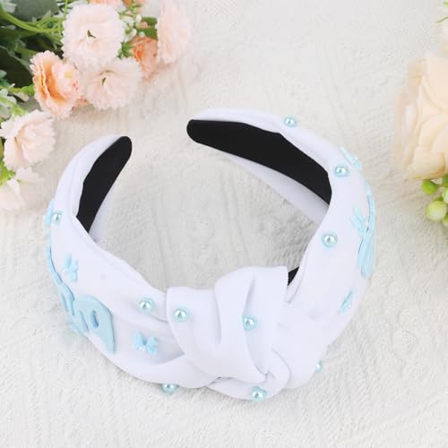 CIEHER Bride Knotted Headband with Blue Accents for Bachelorette Party