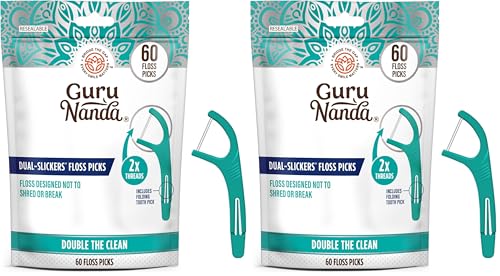 GuruNanda Dual Threaded Floss Picks with Foldable Toothpick 120 Ct