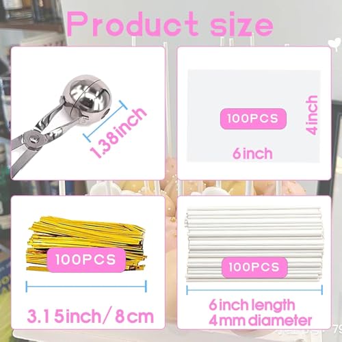 Cake Pop Kit with 100 Sticks, Bags, and Mold Roller - Perfect for Lollipops and Treats