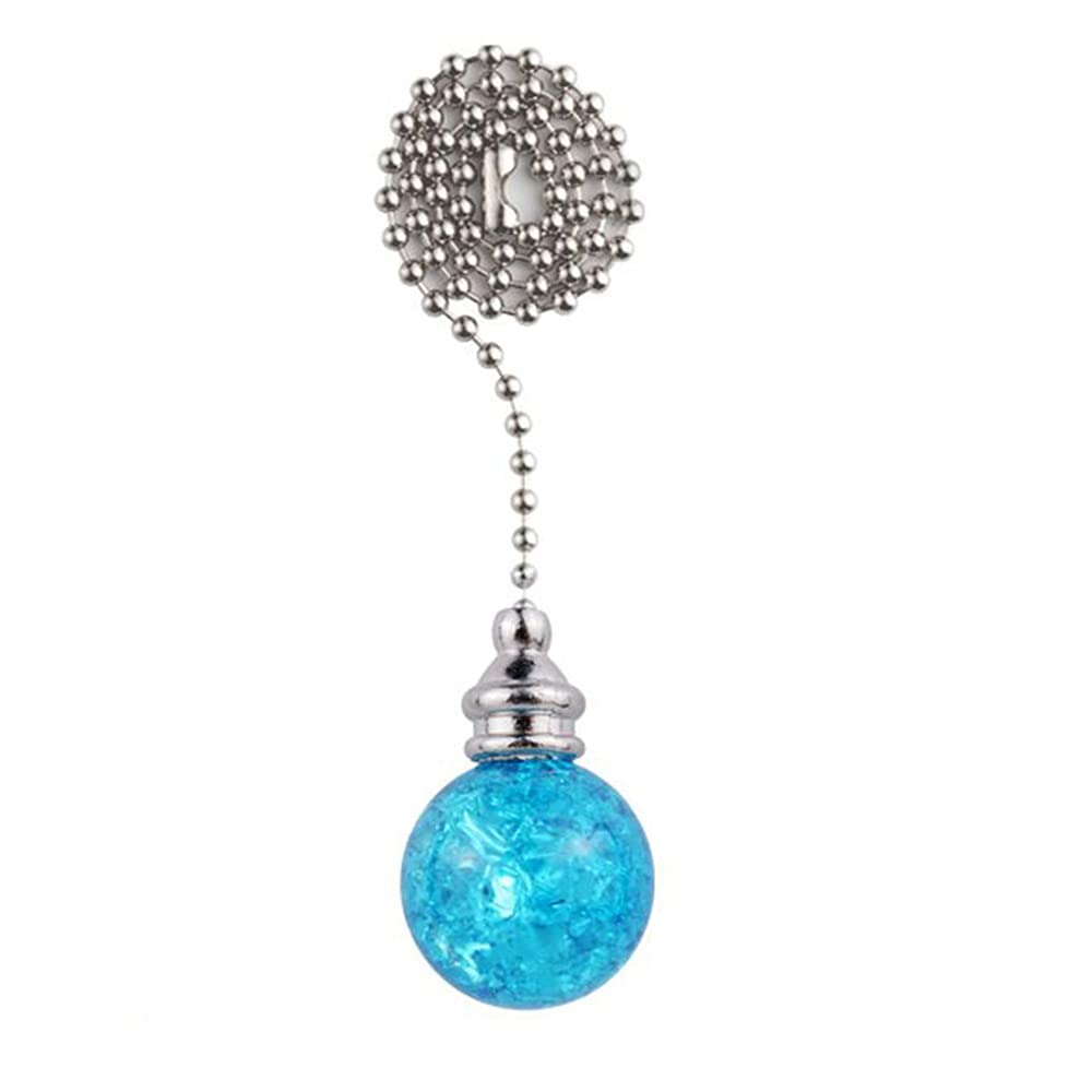 U/D Ceiling Fan Pull Chain，2PCS Pull Chain Crystal Glass Cracked Ball Pull Chain for Ceiling Fan Light Decoration 30.5cm Extension Chain (Blue, 2)