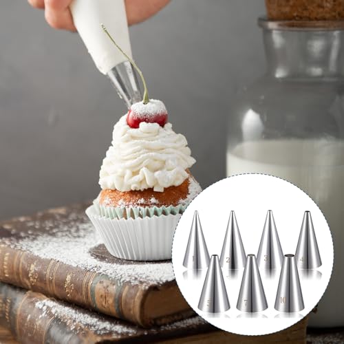 7-Piece Stainless Steel Round Piping Tips Set for Cake Decorating