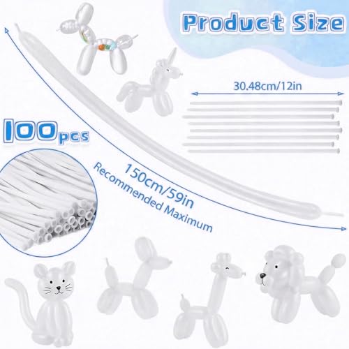 Nobledecor 100pcs White Long Latex Balloons for Party Decorations