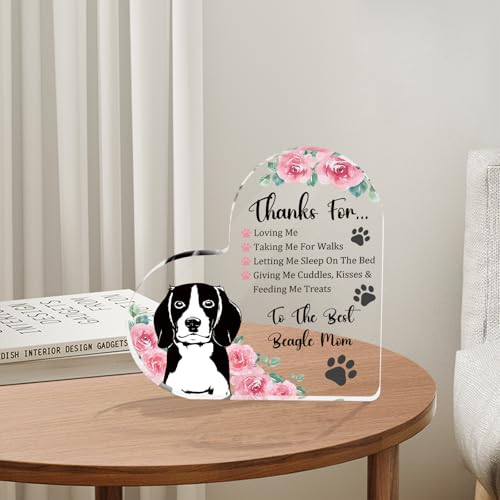 Beagle Mom Acrylic Heart Table Plaque Dog Lover Gift for Women