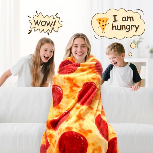 Crimson Pepperoni Pizza Blanket 80 Inches Soft Flannel Funny Gift for Adults & Kids