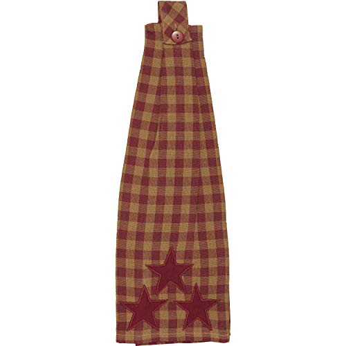 VHC Brands Burgundy Star Cotton Kitchen Towel with Loop, 18x18"
