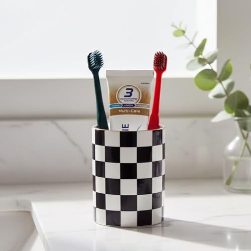 Black Ceramic Toothbrush Holder & Makeup Brush Organizer