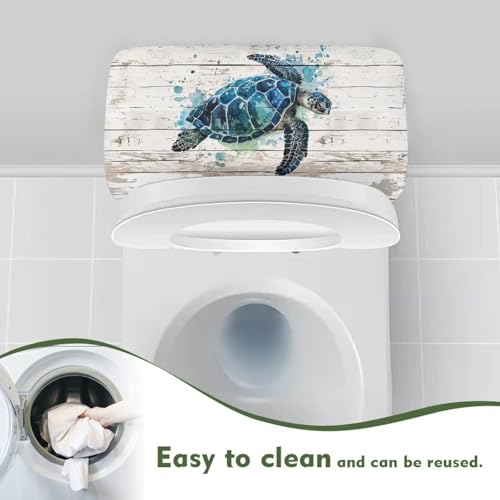 Green Turtle Print Toilet Tank Lid Cover - Non-Slip Washable Bathroom Accessory