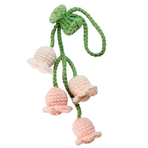 Crochet Lily of The Valley Car Charm - Handmade Pink Flower Decor for Mirror & Bag