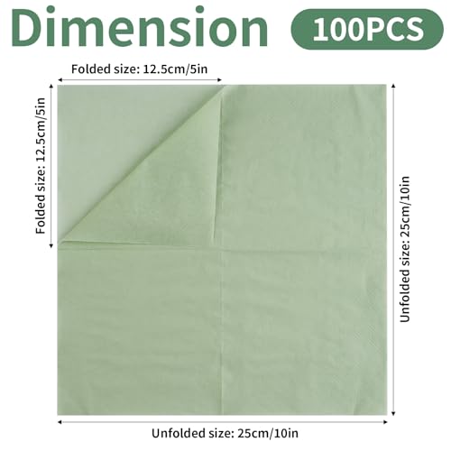 Sage Green Cocktail Napkins - 100 Pack, 2-Ply 5x5 Inch Disposable