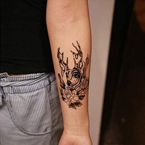 HODASHI Large Deer Flower Temporary Tattoos Waterproof Body Art