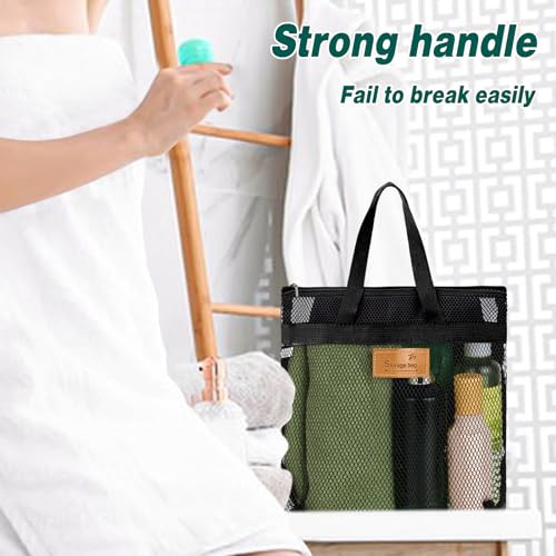 KALIONE Black Mesh Shower Caddy Bag - Portable Toiletry Organizer for Gym & Travel