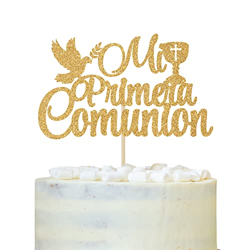 First Holy Communion Cake Topper - Gold Glitter Cross Decoration