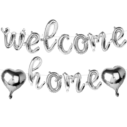Welcome Home Balloon Banner Set - Silver Foil Letters & Hearts