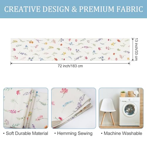 Bonhause Spring Floral Table Runner 13x72 Inch Wildflowers Farmhouse Linens