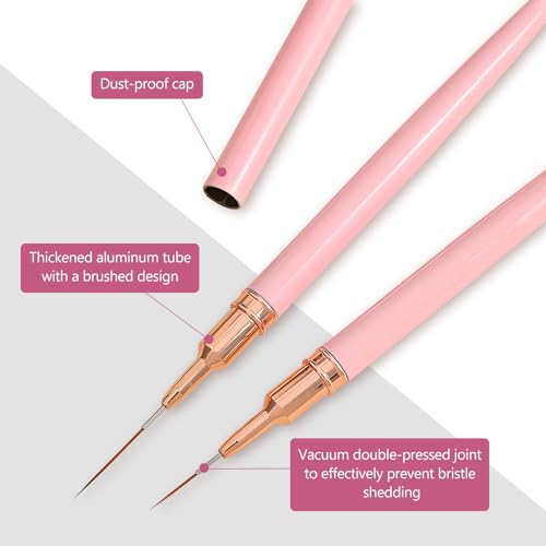 Kootinn 5 Pcs Pink Nail Art Liner Brushes Set - Fine Detail Painting Tools