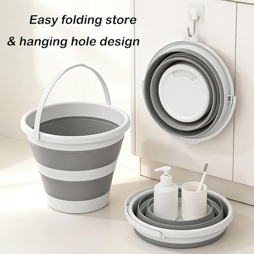 MINDFARGE 5L Grey Collapsible Water Bucket with Handle – Foldable Portable Pail for Camping, Cleaning, Car Wash & Outdoor Use