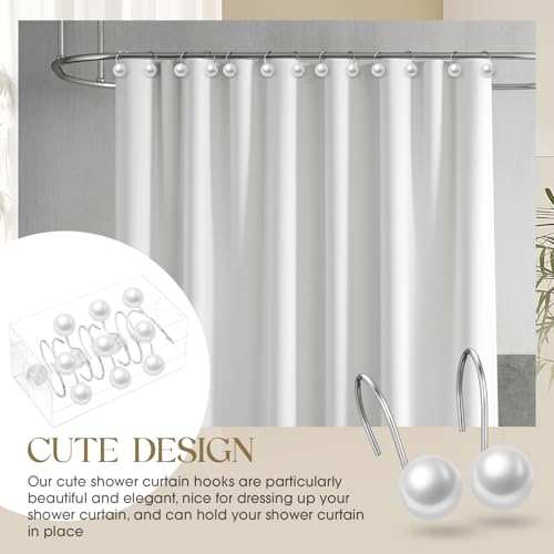Threehoney 12 Pcs Ivory Pearl Shower Curtain Hooks - Vintage Rustproof