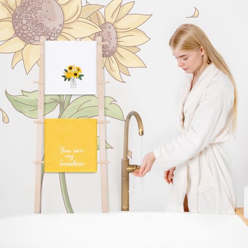 Embroidered Sunflower Hand Towels Set - 2 Cotton Towels for Home