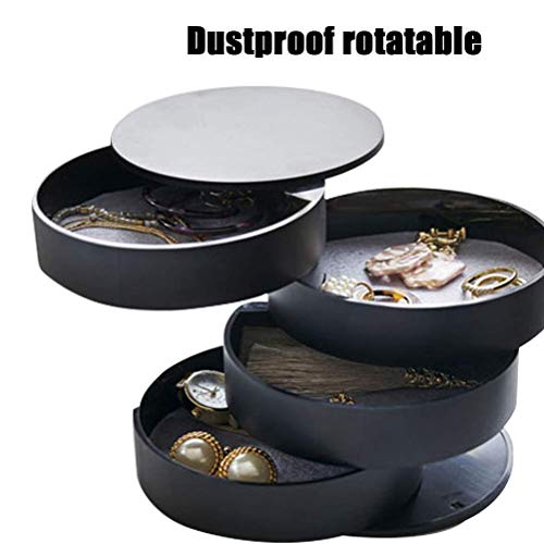 TIMESETL Black Jewelry Organizer - 4-Layer Rotating Travel Case
