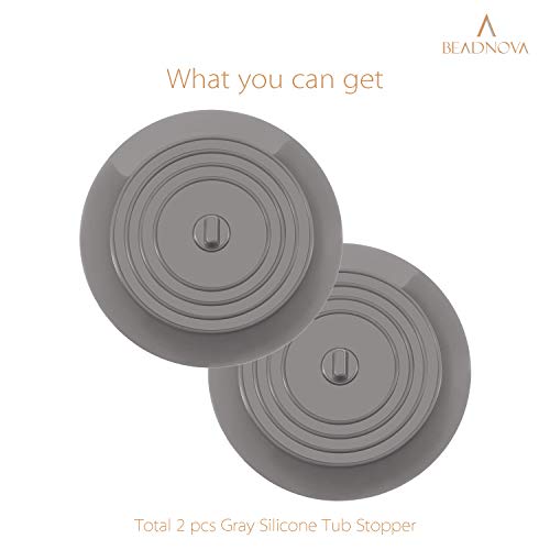 BEADNOVA Silicone Bathtub Water Stopper - 6 Inch Drain Plug (2 Pack, Grey)