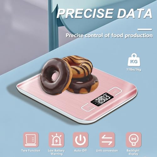 SOYOK Digital Food Scale - 11lb Capacity, Pink, Accurate to 1g