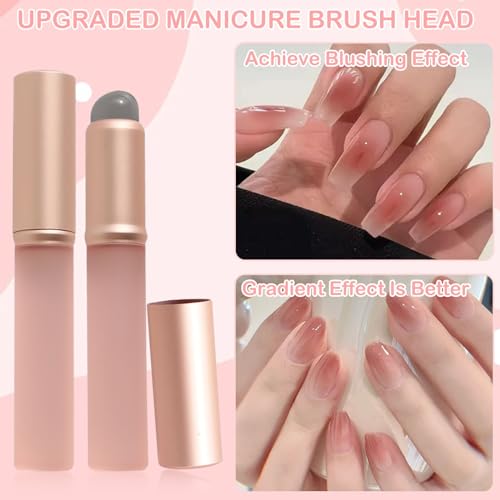 CANIPHA 2Pcs Silicone Ombre Nail Brush Gradient Art Tool with Cap (Pink)