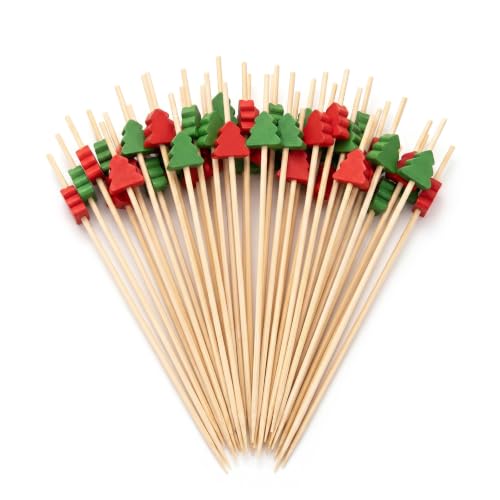 Christmas Tree-Shaped Bamboo Cocktail Picks for Appetizers & Drinks - 100 Pcs