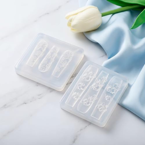Goufaju Silicone Flower Nail Art Molds, 3D Floral Manicure Charms Template