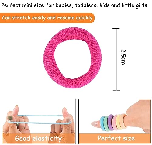 ROTDAM 100PCS Soft Cotton Mini Hair Ties - Seamless Rainbow Toddler Hair Bands