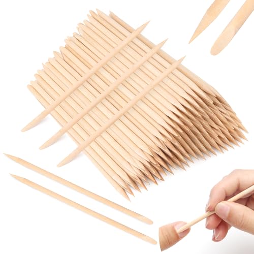 AHIER Orange Wood Sticks for Nails 50 Pcs - Double Sided Cuticle Pusher