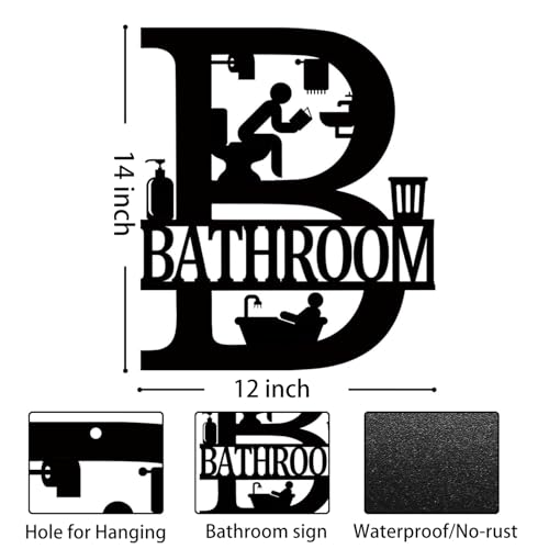 Black Bathroom Decor - 12x14 Inch Metal Wall Art Sign