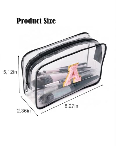 Buminee Clear Toiletry Bag with Chenille Letters, Waterproof Travel Makeup Organizer
